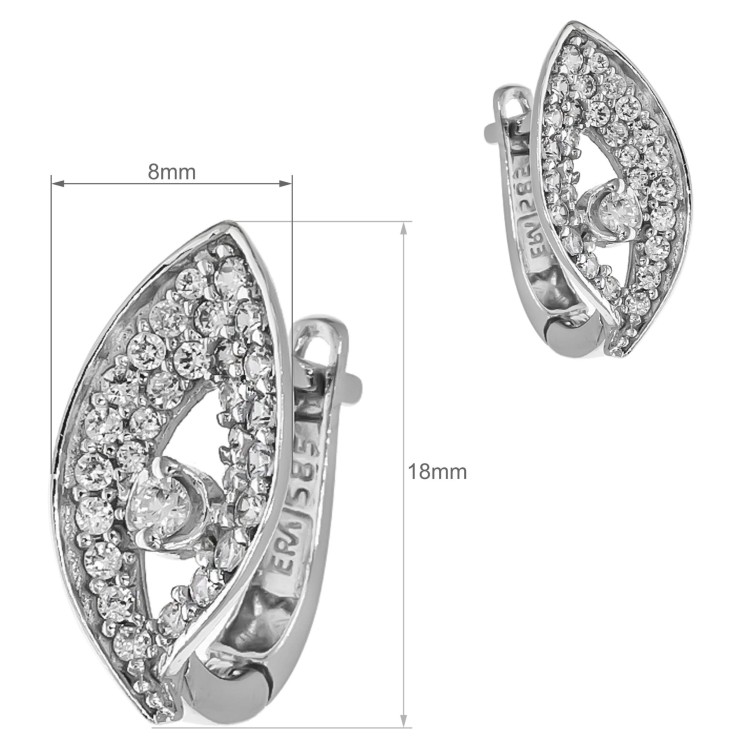 Srebrne kolczyki z cyrkoniami w kształcie markizy wymiary