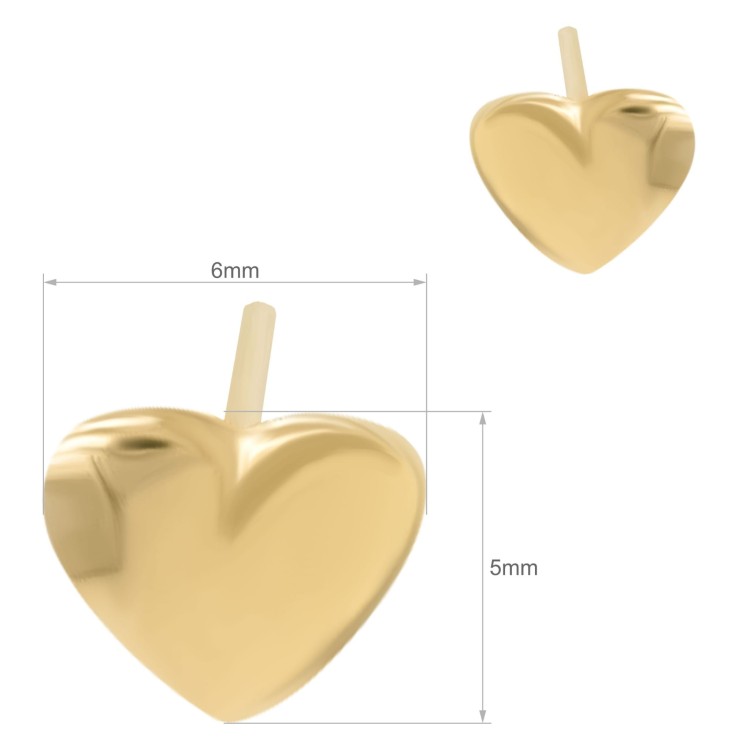 Złote kolczyki serca o gładkiej wypukłej powierzchni wymiary
