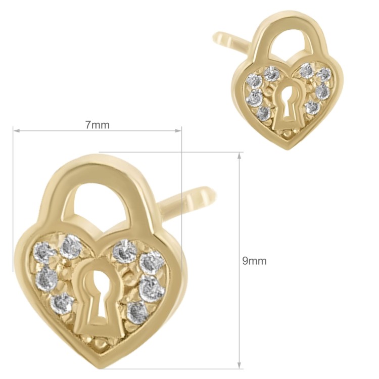 Złote kolczyki w kształcie kłódek z cyrkoniami wymiary