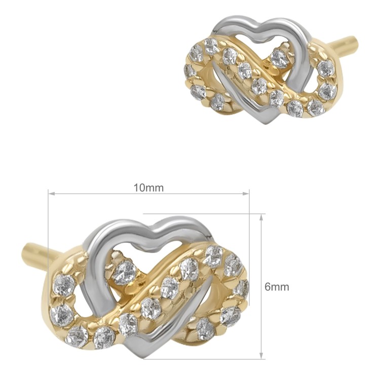 Dwukolorowe kolczyki serce i nieskończoność z cyrkoniami wymiary