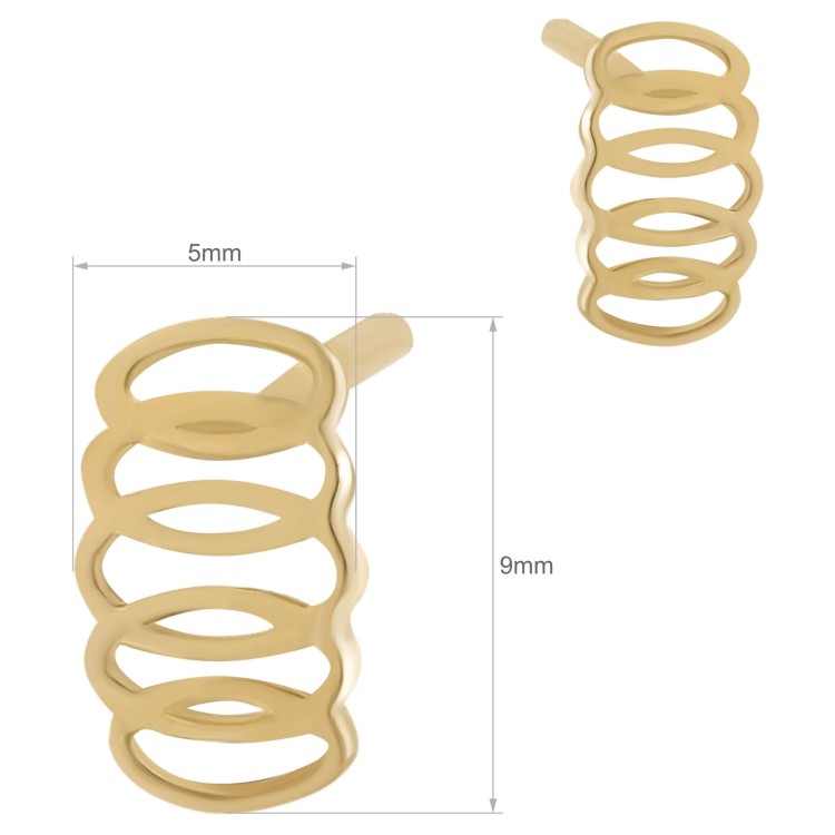 Złote kolczyki ażurowe w formie pionowych owalnych linii wymiary