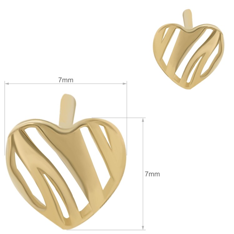 Złote kolczyki serca ażurowe we wzór fal wymiary