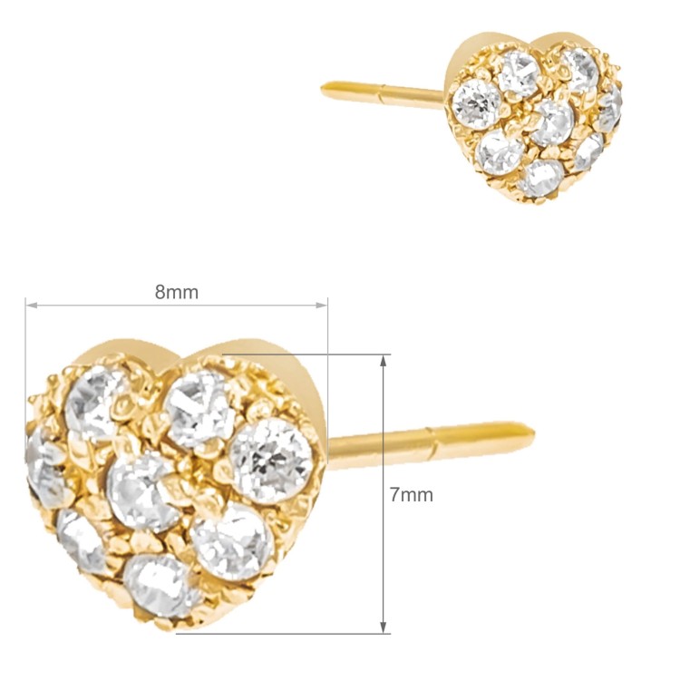 Złote kolczyki serca z cyrkoniami wymiary