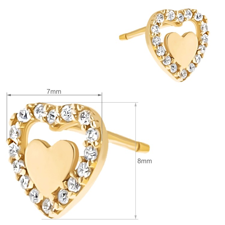 Złote kolczyki serduszka z cyrkoniami wymiary