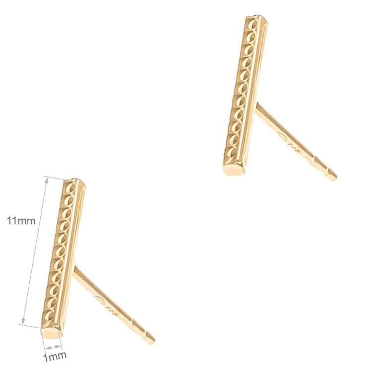 Złote kolczyki sztyfty w prostokątnej formie z ażurowym zdobieniem wymiary
