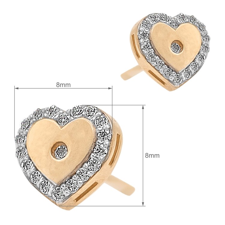 Złote kolczyki sztyfty w kształcie serca z cyrkoniami wymiary