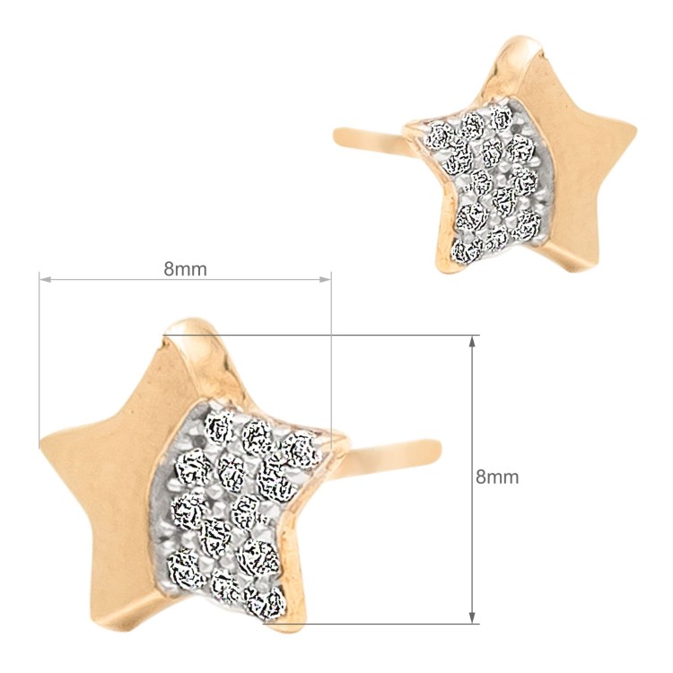 Złote kolczyki sztyfty w kształcie gwiazdek z cyrkoniami wymiary