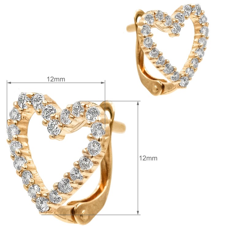 Złote kolczyki w kształcie serca z cyrkoniami wymiary
