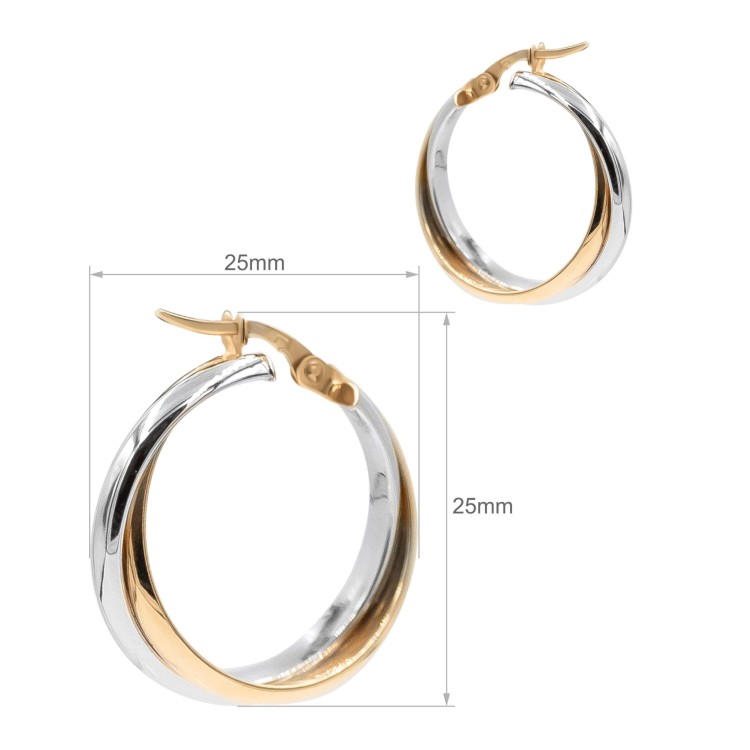 Dwukolorowe kolczyki koła o szerokim profilu na jasnym tle wymiary