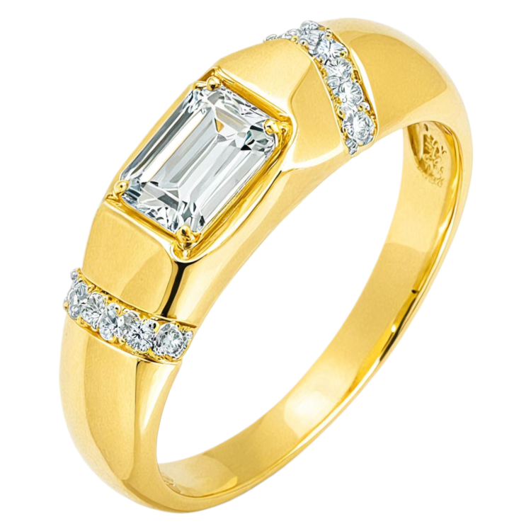 Złoty Pierścionek Zaręczynowy z Subtelnym Wzorem i Osadzonymi Białymi Cyrkoniami R14 0.585