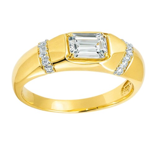 Złoty Pierścionek Zaręczynowy z Subtelnym Wzorem i Osadzonymi Białymi Cyrkoniami R14 0.585