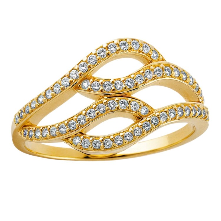 Złoty pierścionek 585 z cyrkoniami fala – biżuteria premium