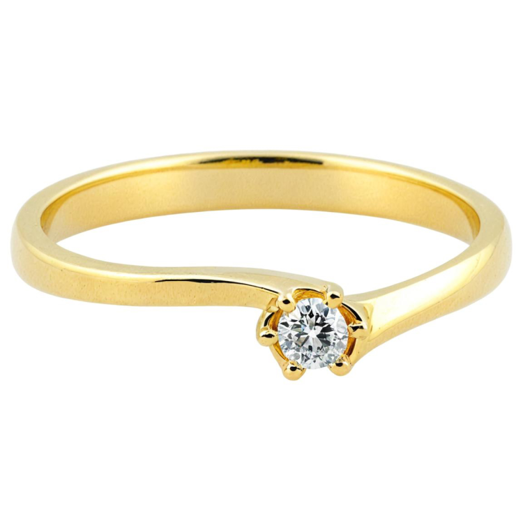 Subtelny Złoty Pierścionek Zaręczynowy z Błyszczącą Białą Cyrkonią