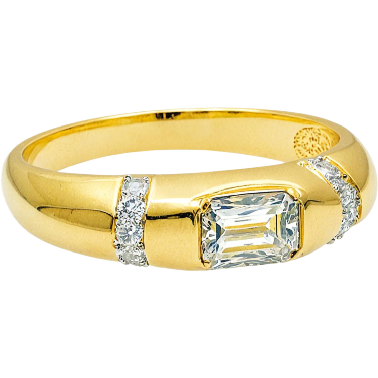 Złoty Pierścionek Zaręczynowy z Subtelnym Wzorem i Osadzonymi Białymi Cyrkoniami R14 0.585