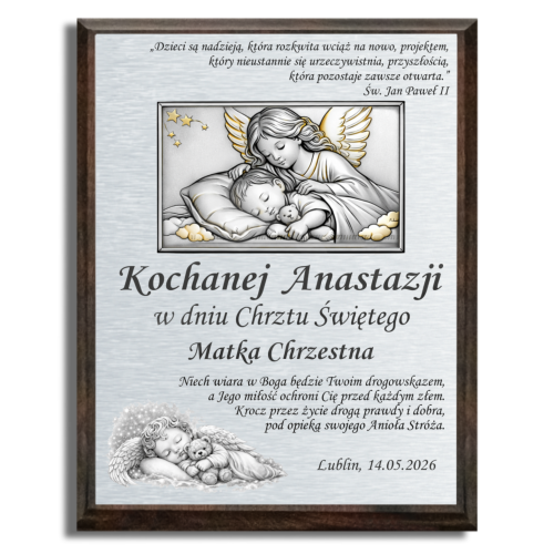 Obrazek na chrzest z dedykacją