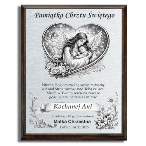 Obrazek z życzeniami i dedykacją na chrzest aniołek w sercu