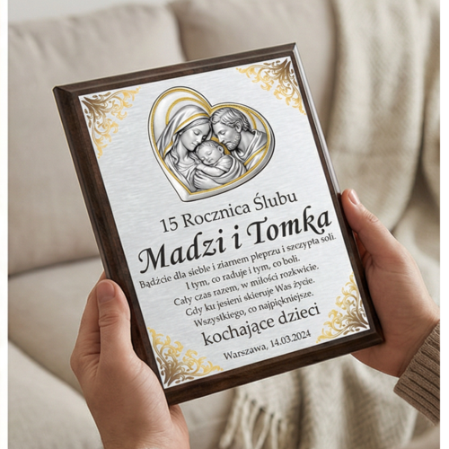 Obraz Święta Rodzina na rocznicę ślubu w dłoniach