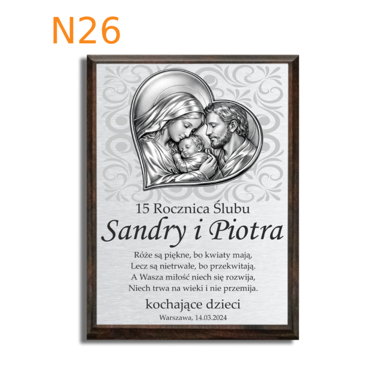 Dedykacja, życzenia na 15 rocznice ślubu w srebrnym sercu