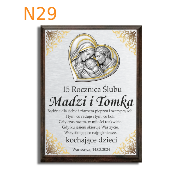 Dedykacja, życzenia na 15 rocznice ślubu w sercu srebro