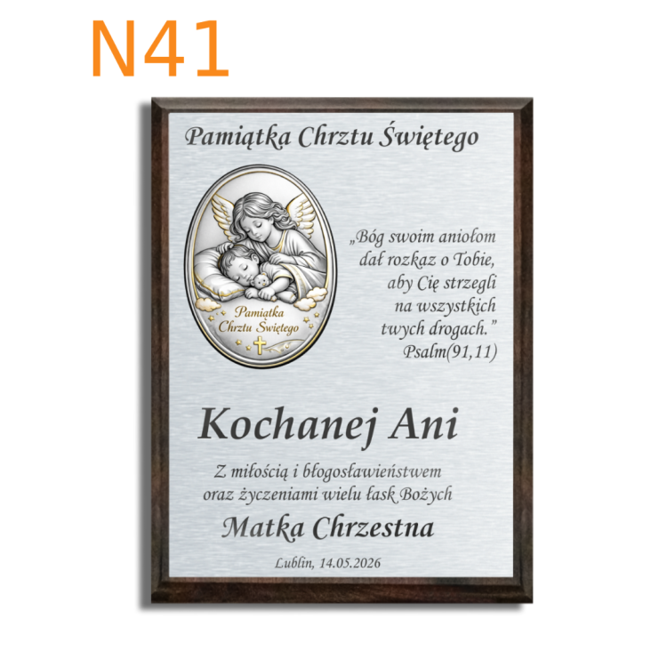 Obraz srebrny z aniołkiem na chrzest dla dziecka