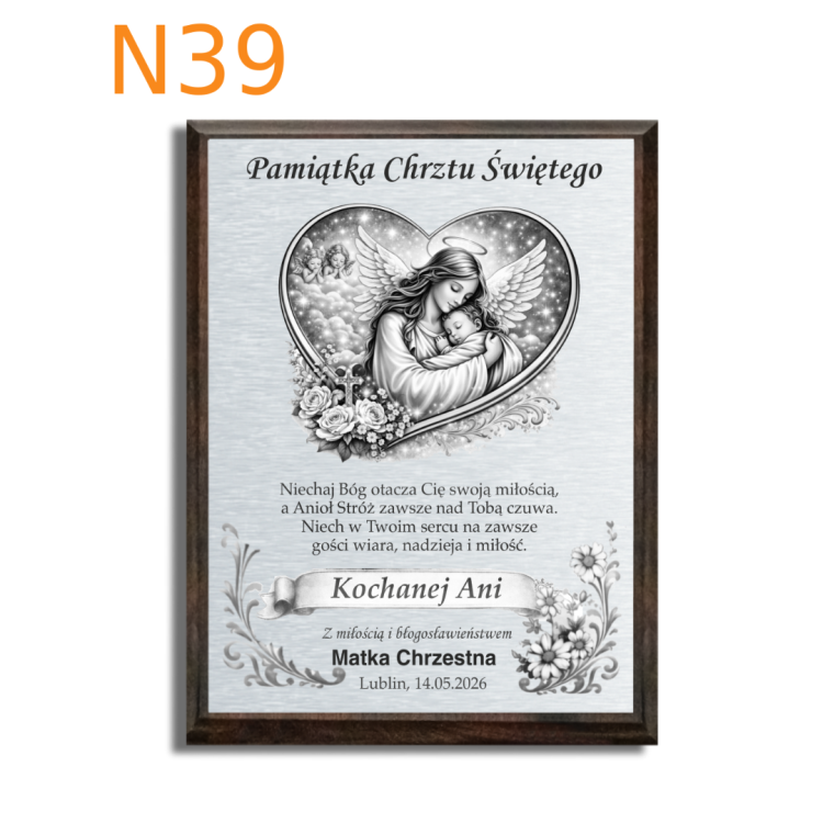 Obrazek srebrny z aniołkiem na chrzest