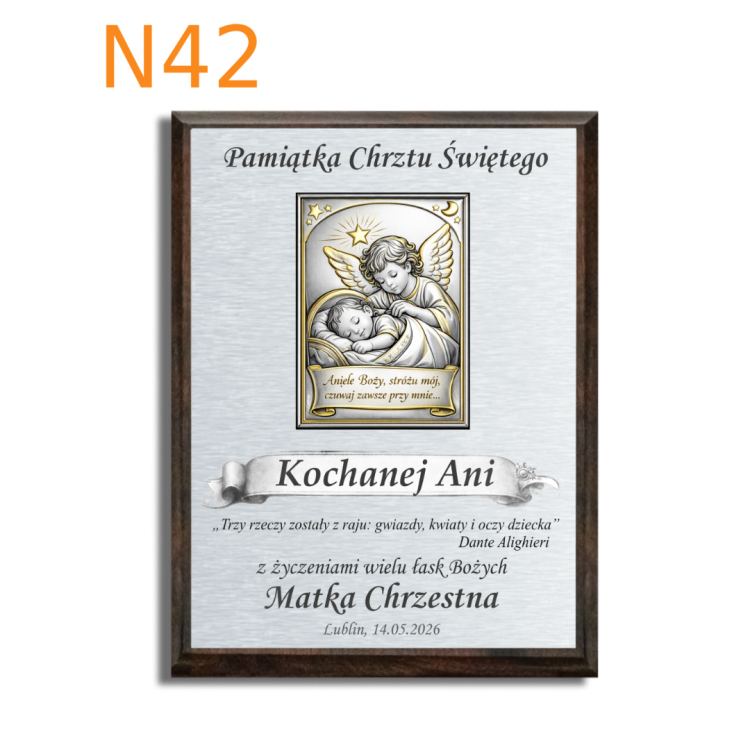 Obraz srebrny z aniołkiem na chrzest dla dziecka dedykacja