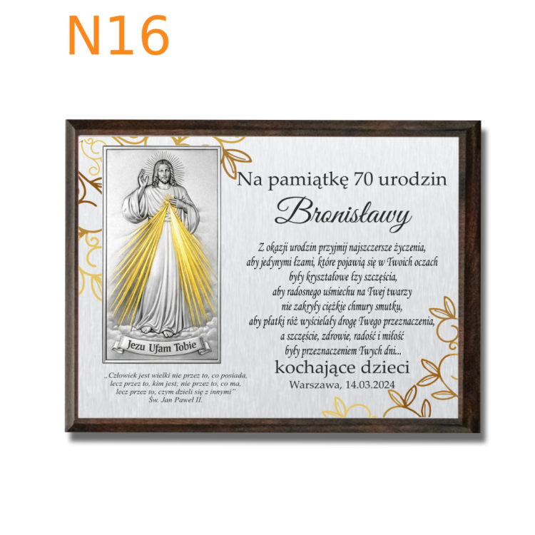 Dedykacja z życzeniami na 70 urodziny z Jezusem