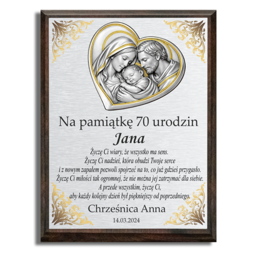 Obrazek ze świętą rodziną z dedykacja na urodziny