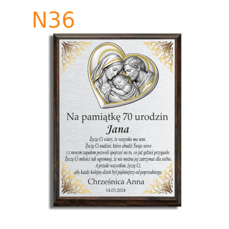 Dedykacja z życzeniami na 70 urodziny pozłacana święta rodzina