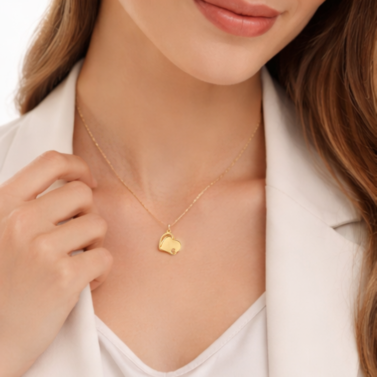 Złota zawieszka ażurowe serce na łańcuszku