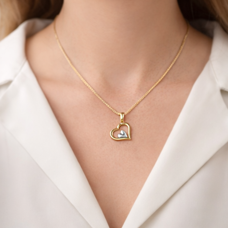 Złota zawieszka serce w sercu na łańcuszku