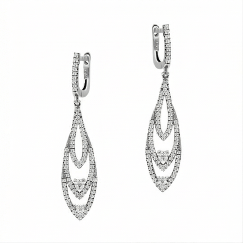 Długie wiszące kolczyki w kolorze białego złota z cyrkoniami – ażurowe łezki