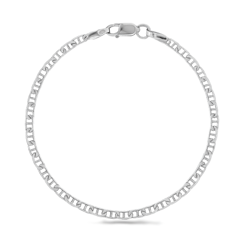 srebrna bransoletka damska łańcuszkowa z zapięciem karabińczyk na białym tle