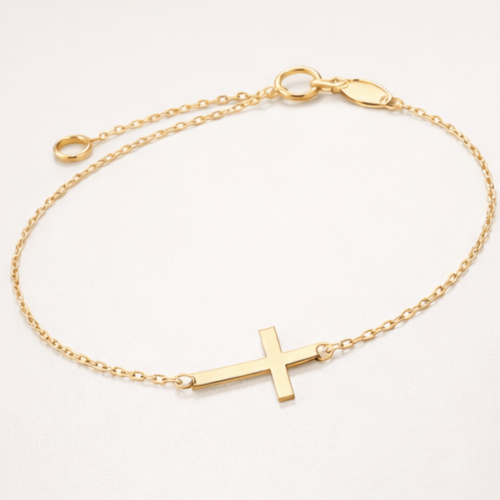 złota bransoletka z poziomym krzyżykiem regulowana