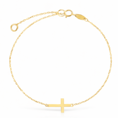 złota bransoletka z krzyżykiem na delikatnym łańcuszku regulowana