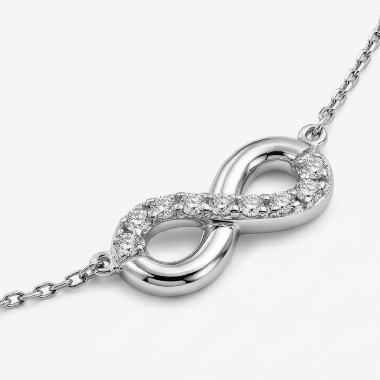 naszyjnik srebrny znak nieskończoności ozdobiony cyrkoniami