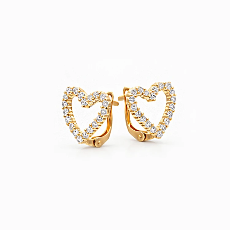 Złote kolczyki w kształcie serca z cyrkoniami