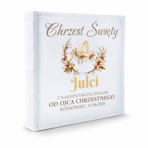 Personalizowany biały album z miękkim cieniem na jasnym tle