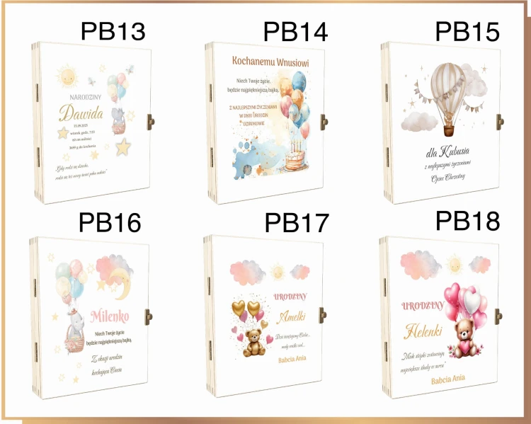 Nadruki na białe pudelko z  życzeniami wzory dedykacji