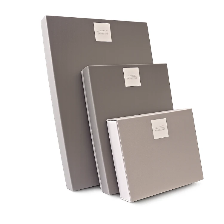 Eleganckie szare pudełka prezentowe na obrazki srebrne Beltrami