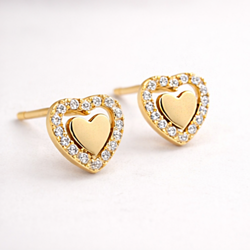 Para złotych kolczyków w kształcie serca z cyrkoniami