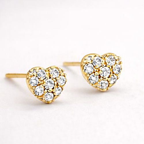 Para złotych kolczyków serduszek z cyrkoniami