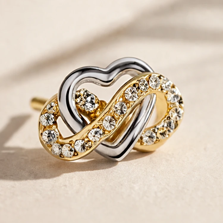 Dwukolorowy kolczyk z sercem i znakiem nieskończoności z cyrkoniami