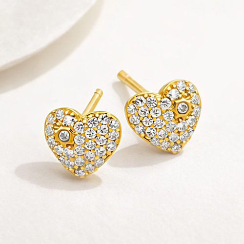 Para złotych kolczyków serc z cyrkoniami