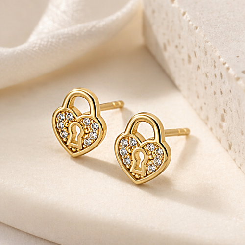 Para złotych kolczyków kłódek z cyrkoniami