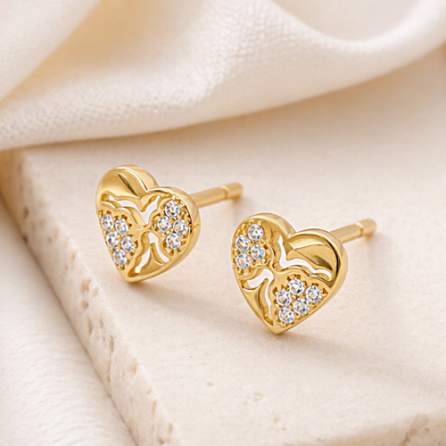 Para złotych kolczyków serc z cyrkoniami