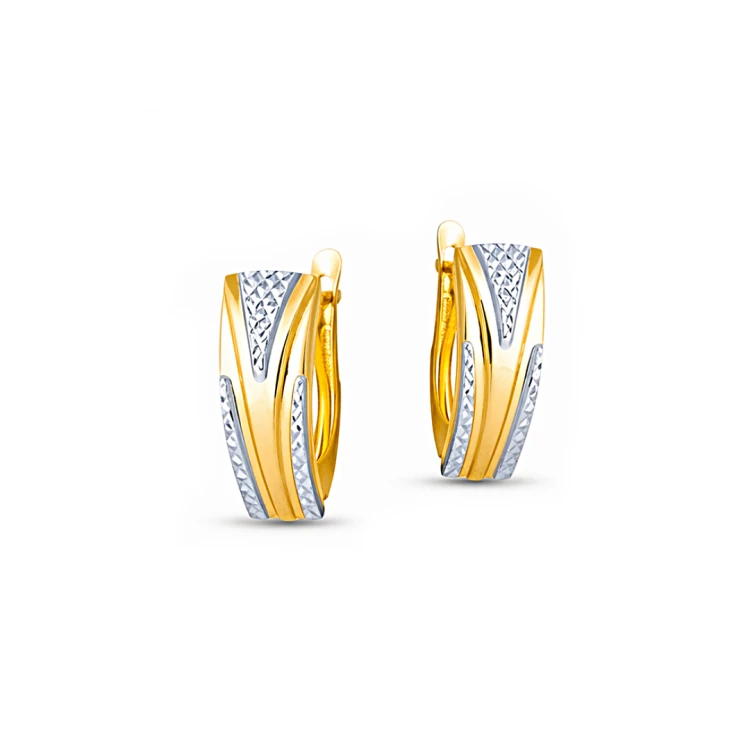 Dwukolorowe kolczyki z diamentowanym wzorem