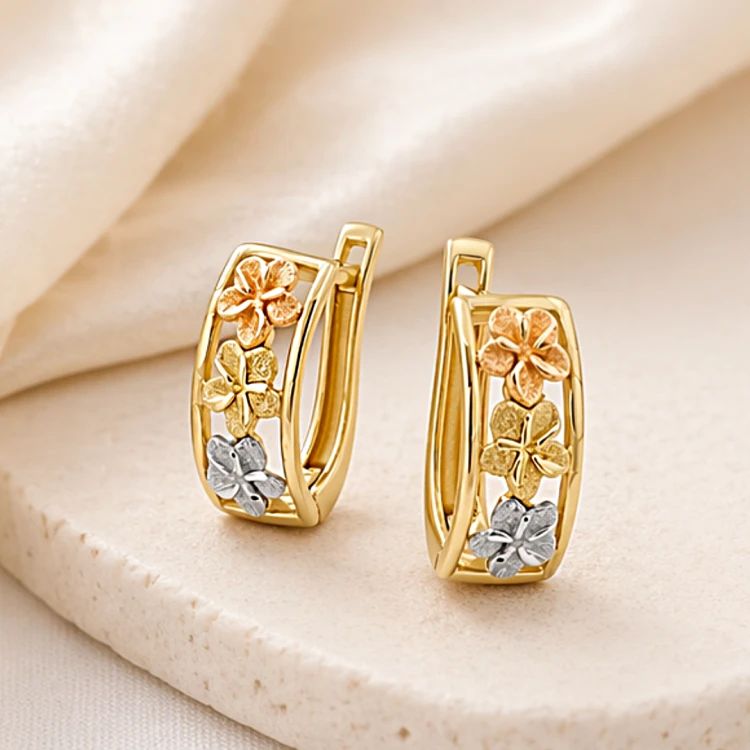 Para trójkolorowych kolczyków z kwiatami