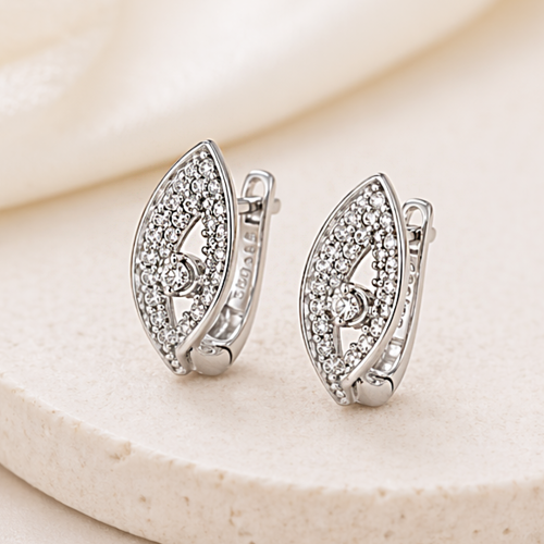 Para srebrnych kolczyków markiza z cyrkoniami