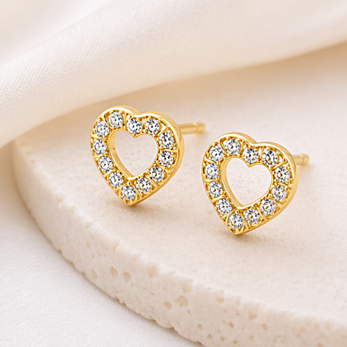 Para złotych kolczyków serc z cyrkoniami